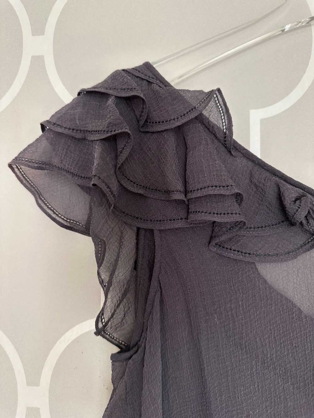 NWT Rebecca Taylor Coal Gray Ruffle Blouse & Camisole Top Size 10 - Picture 8 of 13